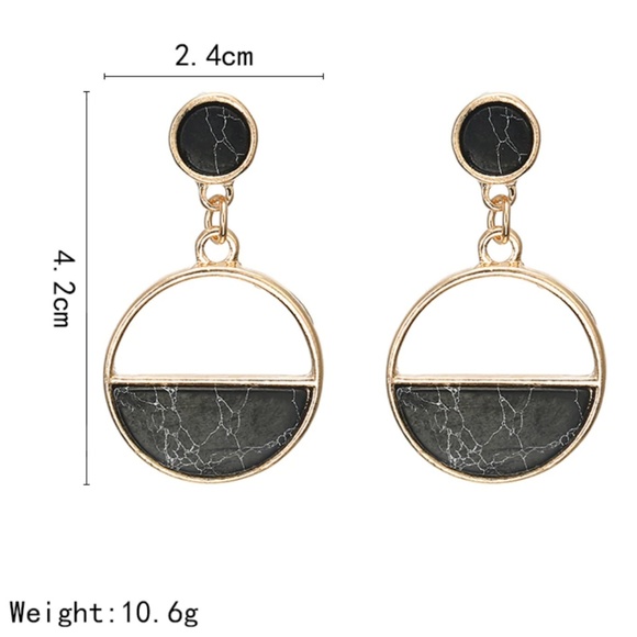 Golden Black Marble Dangle Long Earrings Gold - Picture 5 of 6